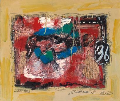 ANONYME (XX - XXI) ''Composition abstraite'' 

Technique mixte sur toile, traces...
