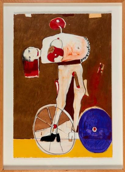 ATTALI Jean (né en 1937) ''Cycliste, fond brun'' 

Technique mixte sur papier, signé...