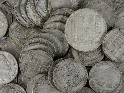MONNAIES ARGENT Lot de pièces en argent dont:
- 20 Francs 1934 (1), 1938 (1)
- 10...
