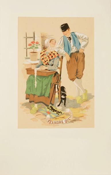 NAUDY (Alfred RENAUDIN ) (1866-1944) Série de 12 gravures en couleurs au pochoir...