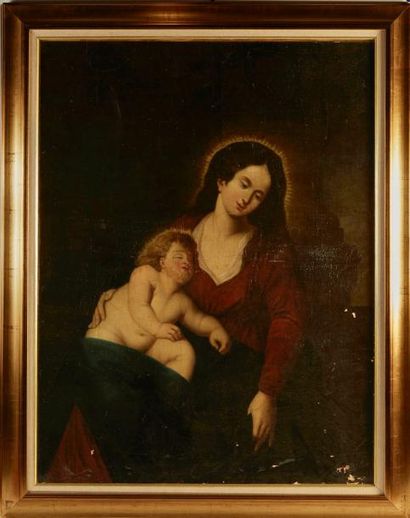ECOLE ITALIENNE XIXème siècle (?) "Vierge à l'Enfant". 

Huile sur toile. Encadré....