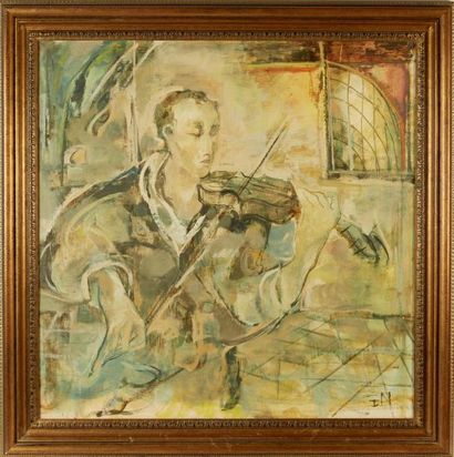 Nicolaï Florin GEORGESCU (1946-1995) 'Le violoniste'' Huile sur toile monogrammée...