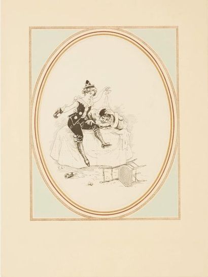 CHAMOIN (XIX-XXème) "Femme à la coupe de champagne", thème de la "fête"

Dessin original...