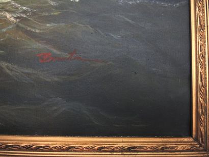 Ecole Moderne ''Scène de bataille navale'' 

Huile sur toile, traces de signature...