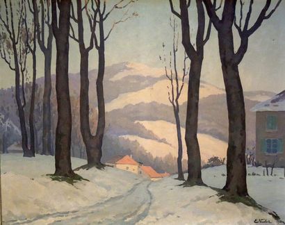 VIOLET Ernest (1883 - 1977) (?) ''Soir d'hiver dans le Jura, environs de Pontarlier,...