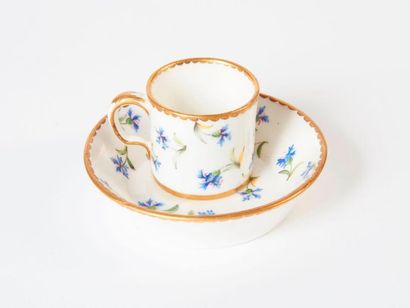 SÈVRES Tasse litron « mignonnette » 6ème grandeur, et sa soucoupe, à décor en plumetis...