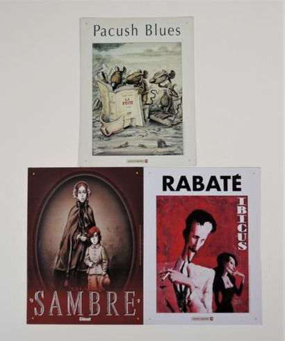 OBJETS 3D ET DIVERS Lot de 3 plaques publicitaires des BD : Sambre, Yslaire/ Ibiscus,...