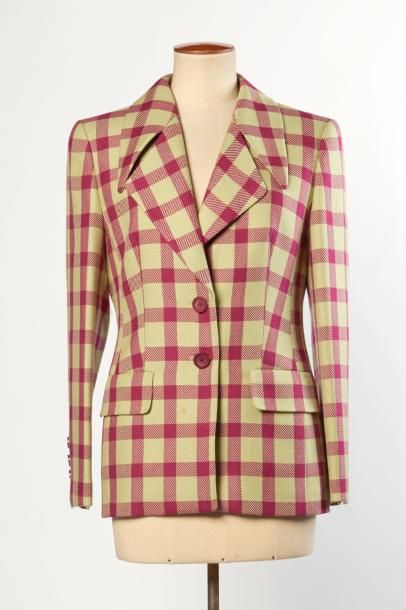 GEORGES RECH, LOUIS FERAUD, ETE COMME HIVER Vintage BLAZER en laine cerise à double...