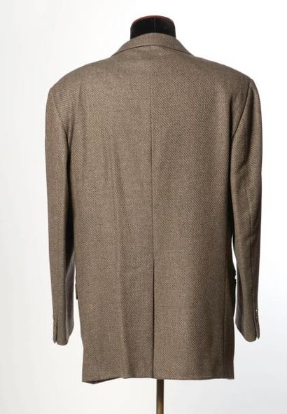 Ermenegildo ZEGNA VESTE en laine et cachemire figurant des chevrons gris et beige...