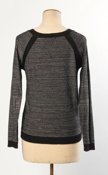 SANDRO TOP à manches longues en tricot de laine, rayonne et lurex noir et gris (...