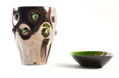 ANONYME Ensemble de 2 pièces comprenant un vase à fond métallisé l'intérieur vert...