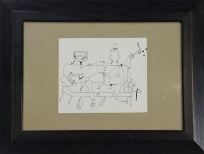 JUHEL Jean-Luc (1951) "Tu dors encore sur la banquette avec la télé allumée !!! (1983)"


Dessin...