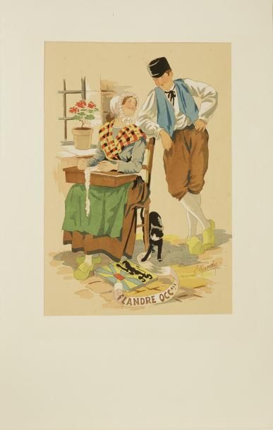 NAUDY (Alfred RENAUDIN ) (1866-1944) Série de 12 gravures en couleurs au pochoir...