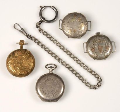 MONTRES ANCIENNES Lot composé de 4 montres bracelet ou de poche dont 3 en argent...