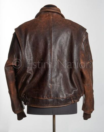 ANONYME Vintage POUR HOMME BOMBER en cuir vieillis patiné caramel, deux importantes...