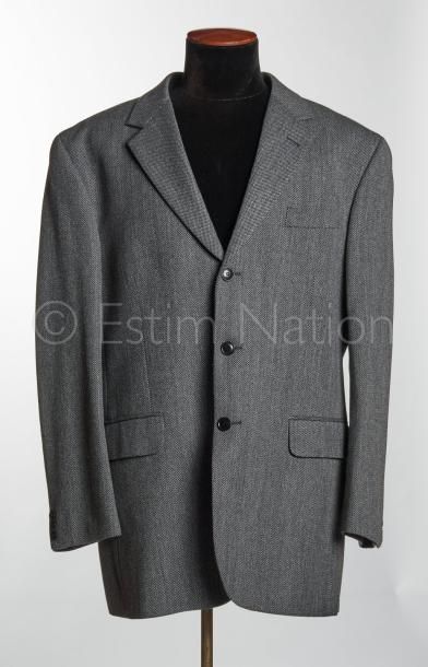 KENZO Homme VESTE en laine chinée noir et blanc, simple boutonnage, deux poches (T...