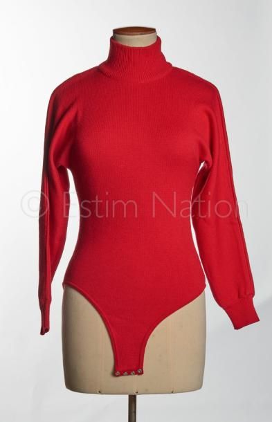 Christian DIOR Boutique Vintage BODY en tricot de laine rouge (T 38), PULL-OVER en...