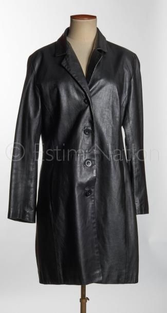 DIJA Vintage MANTEAU en cuir noir, col cranté, boutonnage, deux poches, fente au...