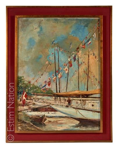 Serge GRES (1899-1970) "Tahiti, 14 juillet" 

Huile sur toile signée et datée 1932...