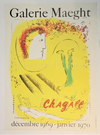 CHAGALL Marc (1887 – 1985) & GALERIE MAEGHT Le Fond jaune. 1969 Affiche pour EXPOSITION...