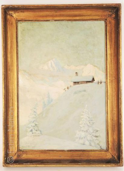 A. BAUJARD (XX) 'Peisey (Savoie)'' Huile sur toile signée en bas à gauche, resignée...