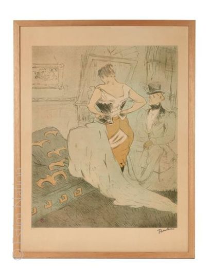 D'APRES HENRI DE TOULOUSE LAUTREC (1864-1901) "Femme mettant son corset - conquête...