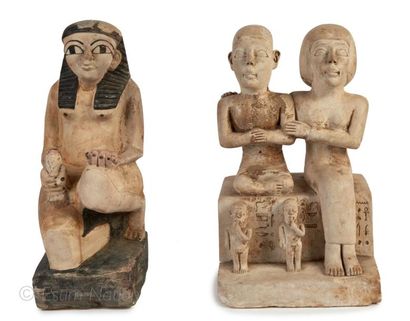 INDE Deux sculptures en plâtre dans le goût égyptien. H : 40 à 43 cm