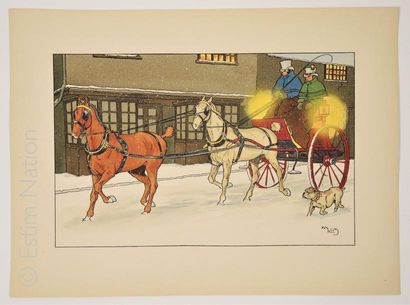 ELIOTT Harry 1882-1959 'Calèche à deux chevaux accompagnée d'un chien ,ambiance de...