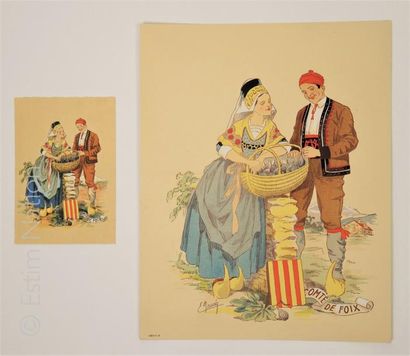 NAUDY 'Costumes régionaux'',ensemble de dix gravures au pochoir ( Touraine,Dauphiné,Maine,Anjou…)...