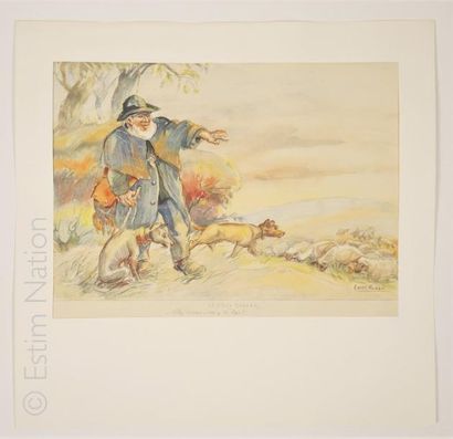 HUARD 'Le vieux berger'',aquarelle originale,signée en queue à droite et au dos,datée...