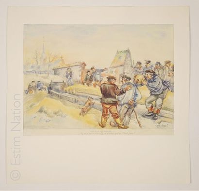 HUARD 'Logique des quilles'',aquarelle originale,signée en queue à droite et au dos,datée...