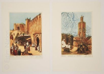 Aquarelle 'Rabat au Maroc'',deux aquarelles originales,signature non lisible,14 x...