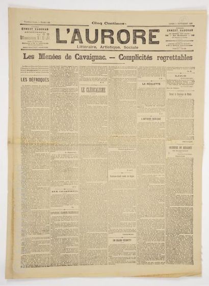 [AFFAIRE DREYFUS] ' L'Aurore''' daté du 4 septembre 1899,compte-rendu du procès de...