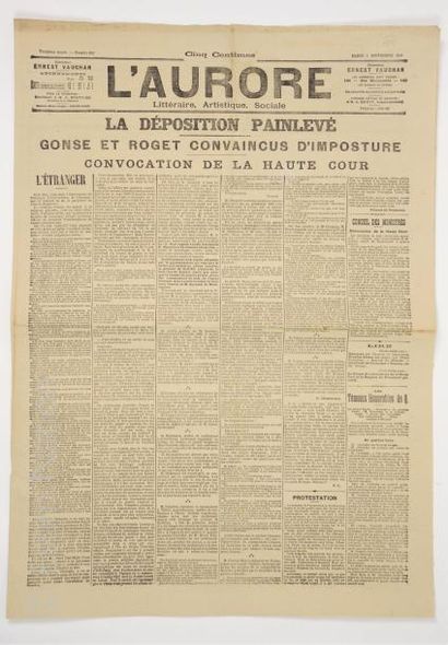 [AFFAIRE DREYFUS] ' L'Aurore''' daté du 5 septembre 1899,compte-rendu du procès de...
