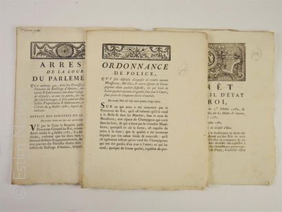 Vieux papiers Ensemble de trois arrêts et ordonnance de 1781 et 1782 sur le commerce...