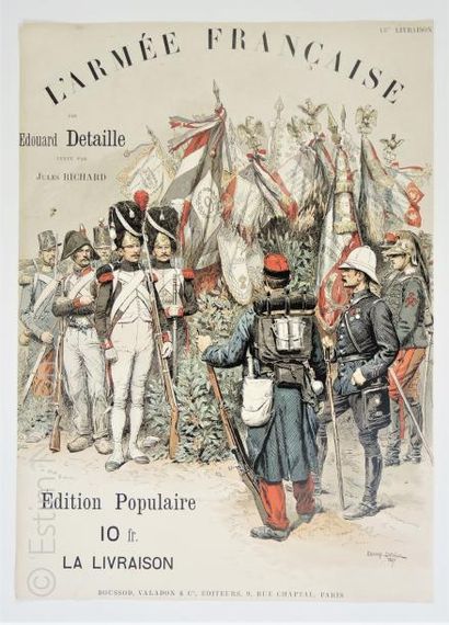 Gravure Très grande gravure en couleurs publicitaire de l'ouvrage ''l'armée française''...