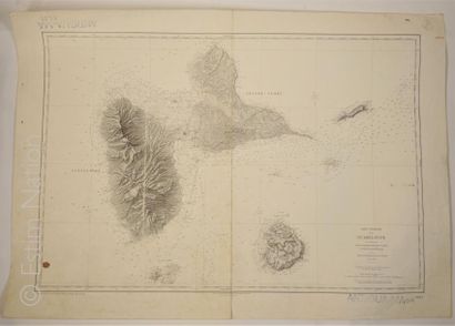 CARTE GEOGRAPHIQUE Très grande carte marine de la Guadeloupe, les Saintes et vMarie-Galante,en...