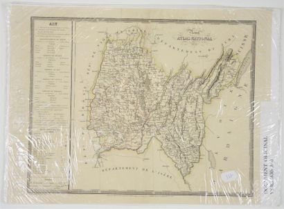 CARTE GEOGRAPHIQUE Carte départementale de l'Ain,en noir,datée 1835,40 x 55cm,très...