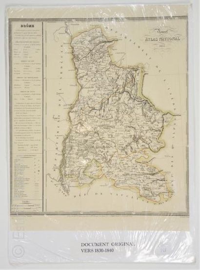 CARTE GEOGRAPHIQUE Carte départementale de la Drôme,en noir,datée 1835,40 x 55cm,très...