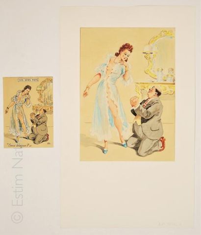 CHAPERON Jean 'Femme en deshabillé bleu'',aquarelle originale,signature autographe...