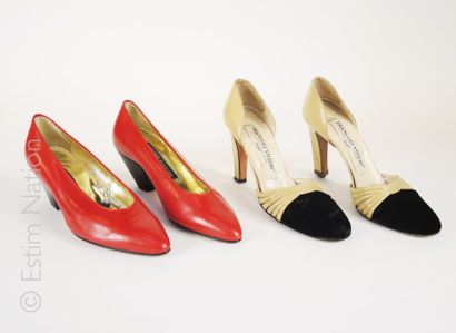 WALTER STEIGER, FRANCOIS VILLON Vintage PAIRE D'ESCARPINS en cuir rouge (P37,5) (état...