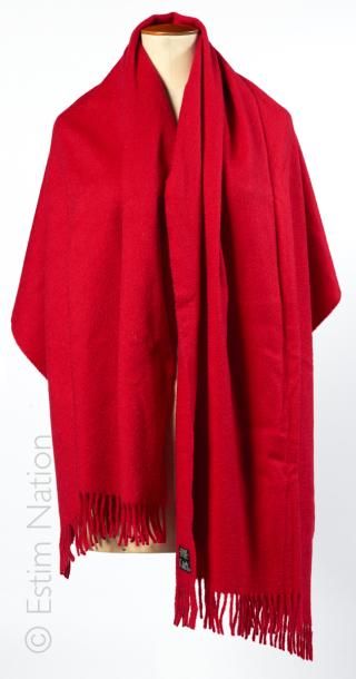 HERMES Paris ETOLE frangée en cachemire rouge, dans sa boite d'origine (180 x 70...
