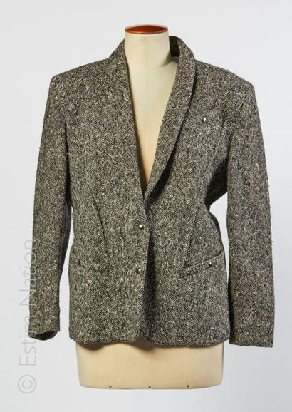 THIERRY MUGLER Vintage, circa 1983/88 VESTE en laine vierge tissée chinée beige et...