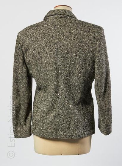 THIERRY MUGLER Vintage, circa 1983/88 VESTE en laine vierge tissée chinée beige et...