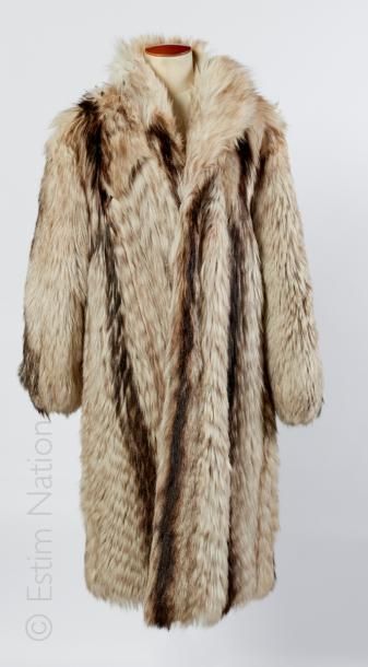 ECHT PELZ Vintage Long MANTEAU en renard (Vulpes Vulpes), col cranté, crochets, deux...