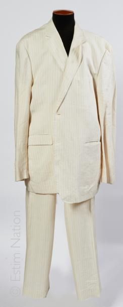 IMPERIAL COSTUME pour homme en lin blanc classé, rehaussé de fines rayures tennis...