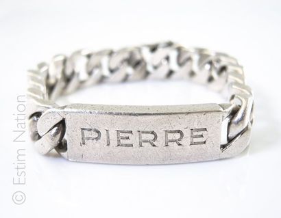 GOURMETTE ARGENT Important bracelet gourmette en argent (925/°°) maille forçat gravée...
