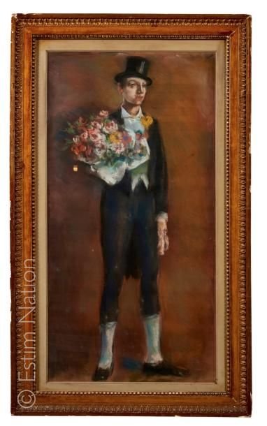Edmond Amédée HEUZÉ (1884-1967) "Jeune homme, un bouquet de fleur à la main" ou "Le...