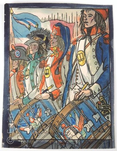 Guy ARNOUX (1886-1951) "Tambours militaires"
Dessin à l'encre et aquarelle sur papier...