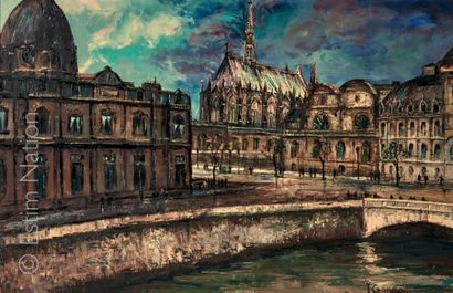YVES GONNEC (XX) "Vue d'édifices parisiens'' Huile sur toile signée en bas à droite,...